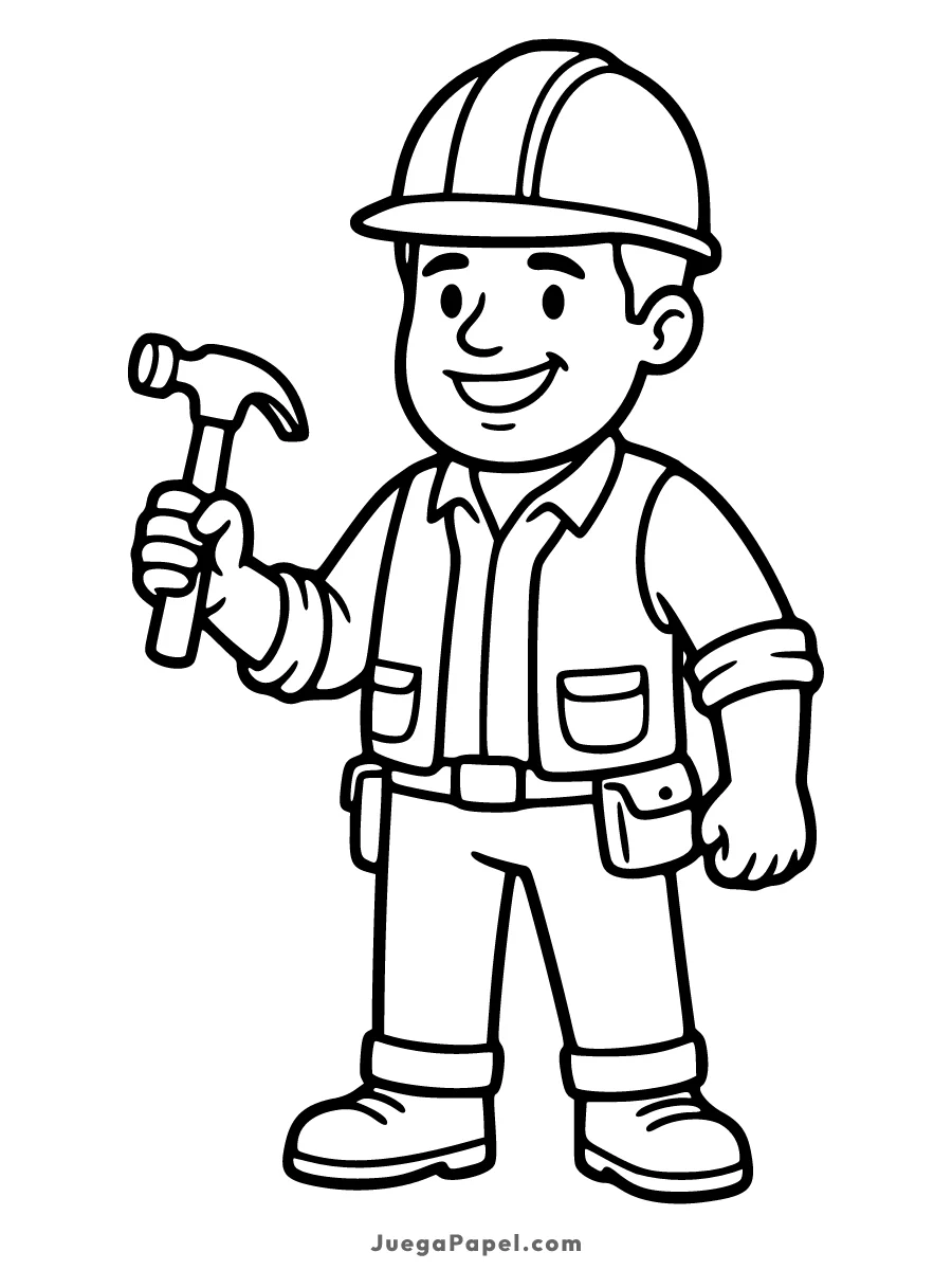 Dibujo para colorear e imprimir de Constructor Sonriente con Martillo