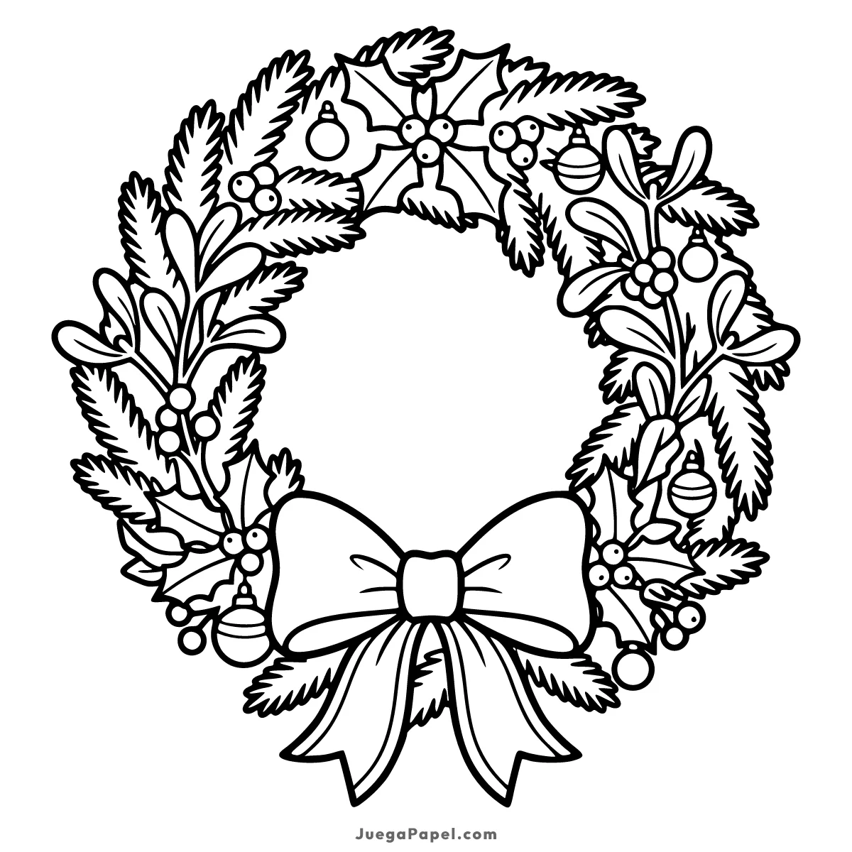 Dibujo para colorear e imprimir de Corona de Navidad