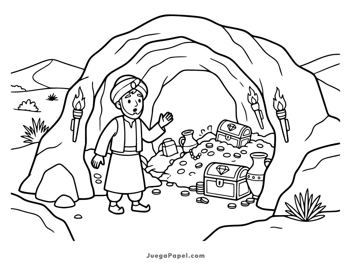 Dibujo para colorear e imprimir de Cueva de Alibaba