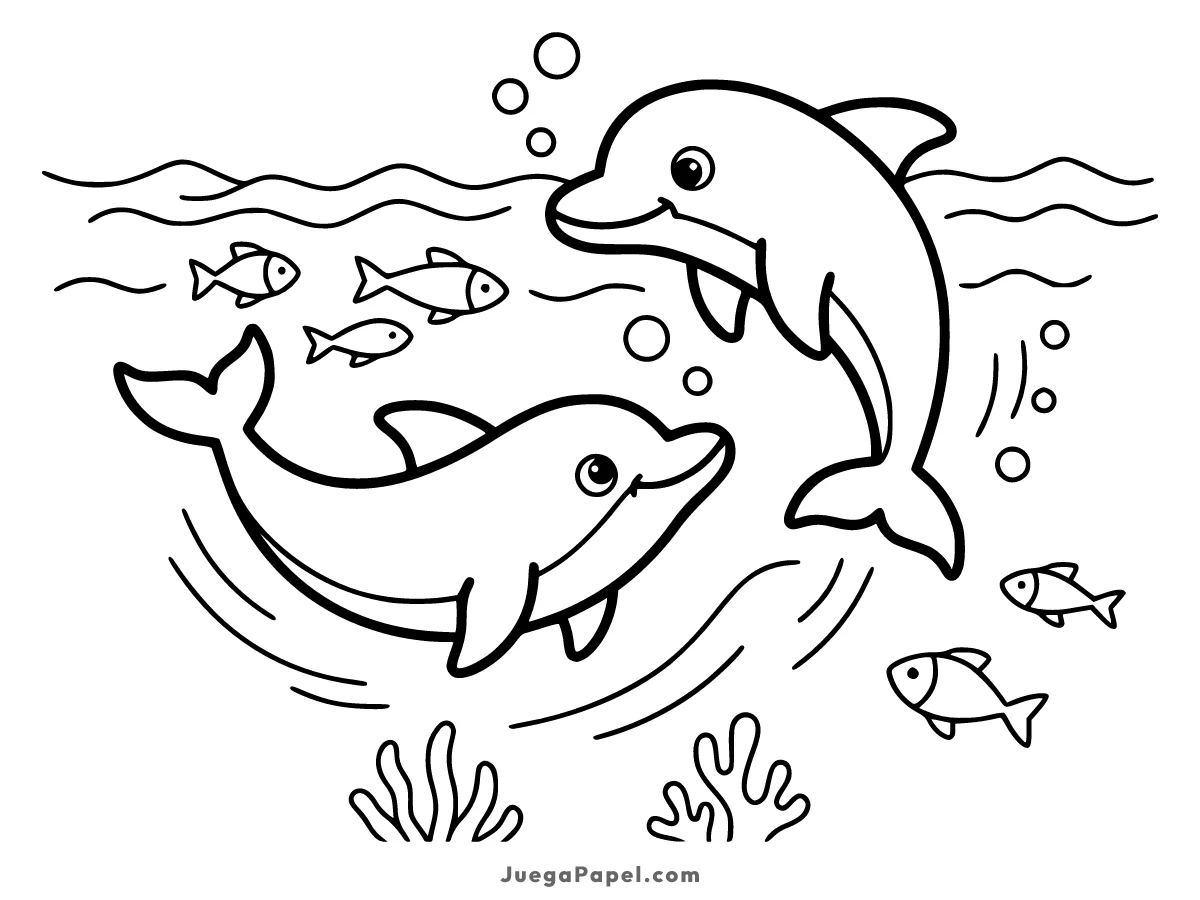 Dibujo para colorear e imprimir de Delfines Jugando en el Mar
