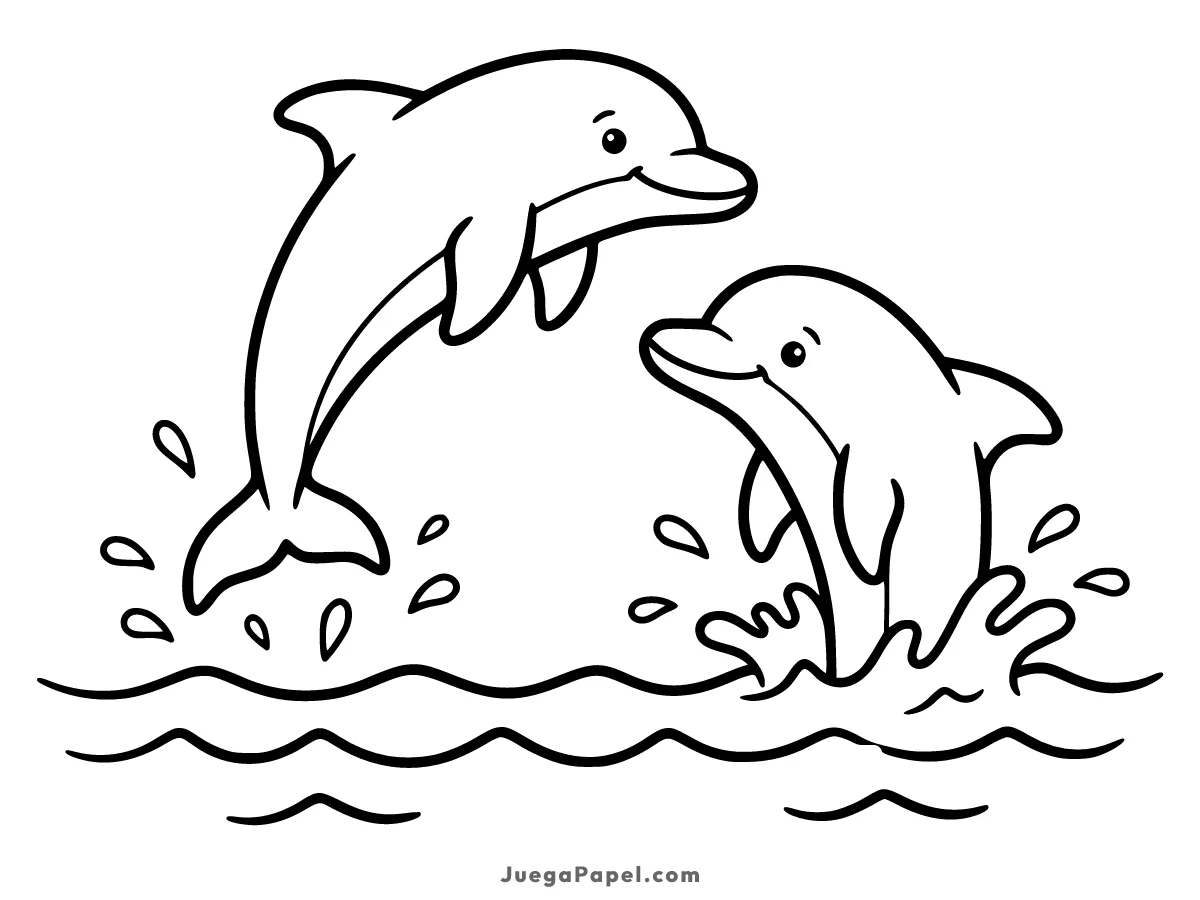 Dibujo para colorear e imprimir de Delfines Saltando en el Mar
