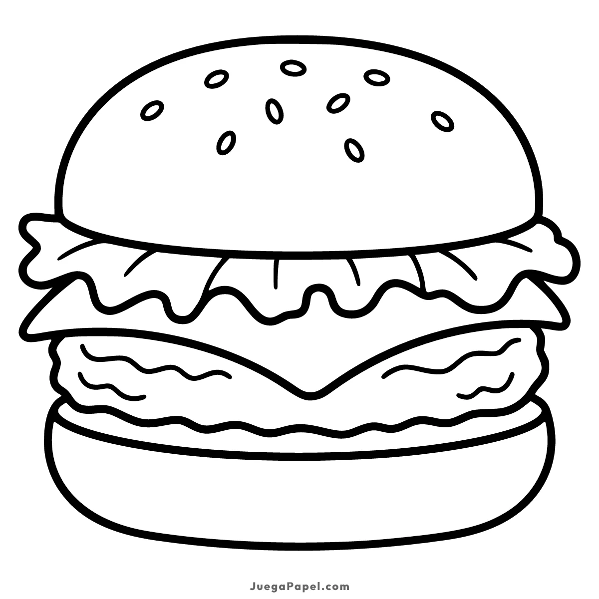 Dibujo para colorear e imprimir de Deliciosa Hamburguesa con Queso y Lechuga