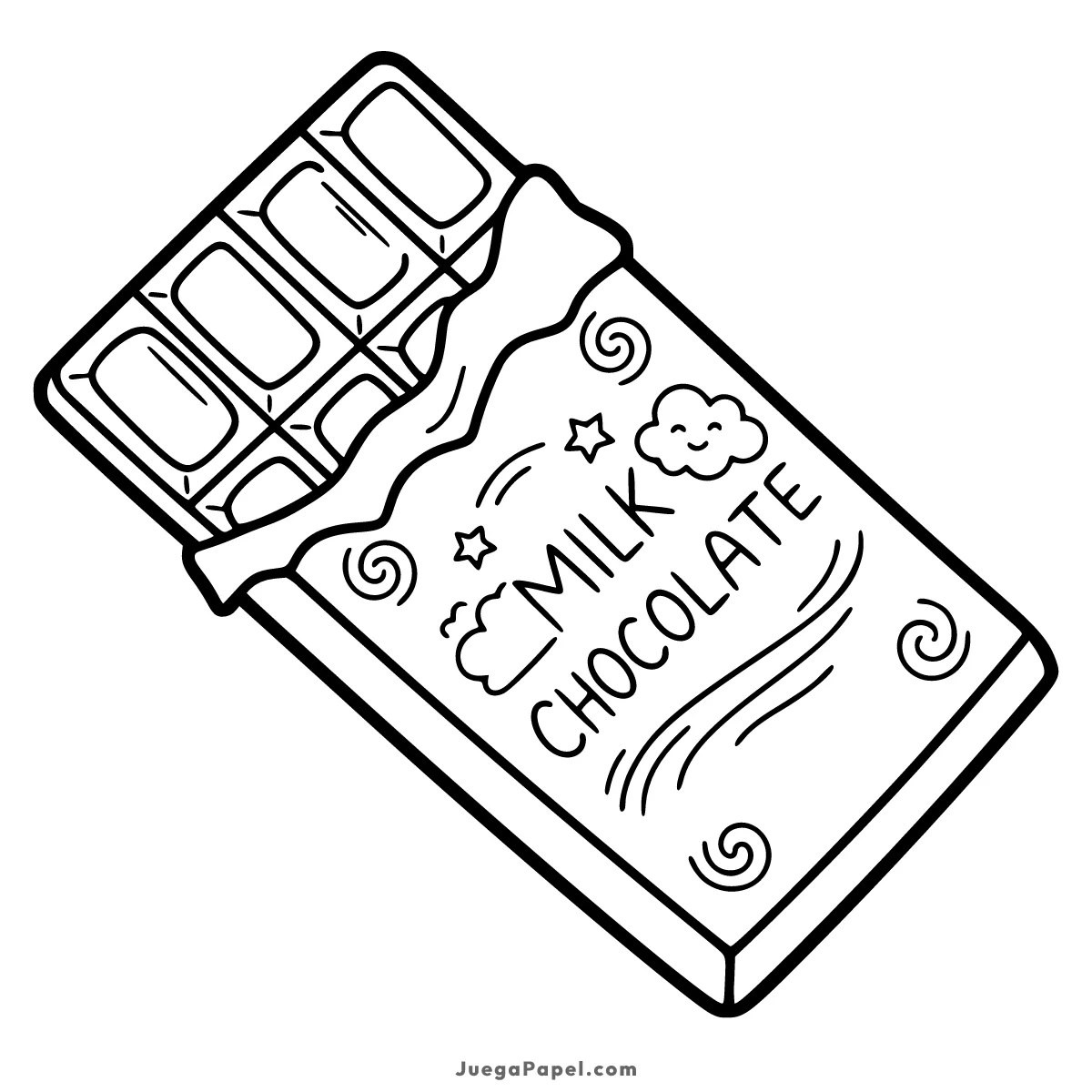 Dibujo para colorear e imprimir de Deliciosa Tableta de Chocolate Kawaii