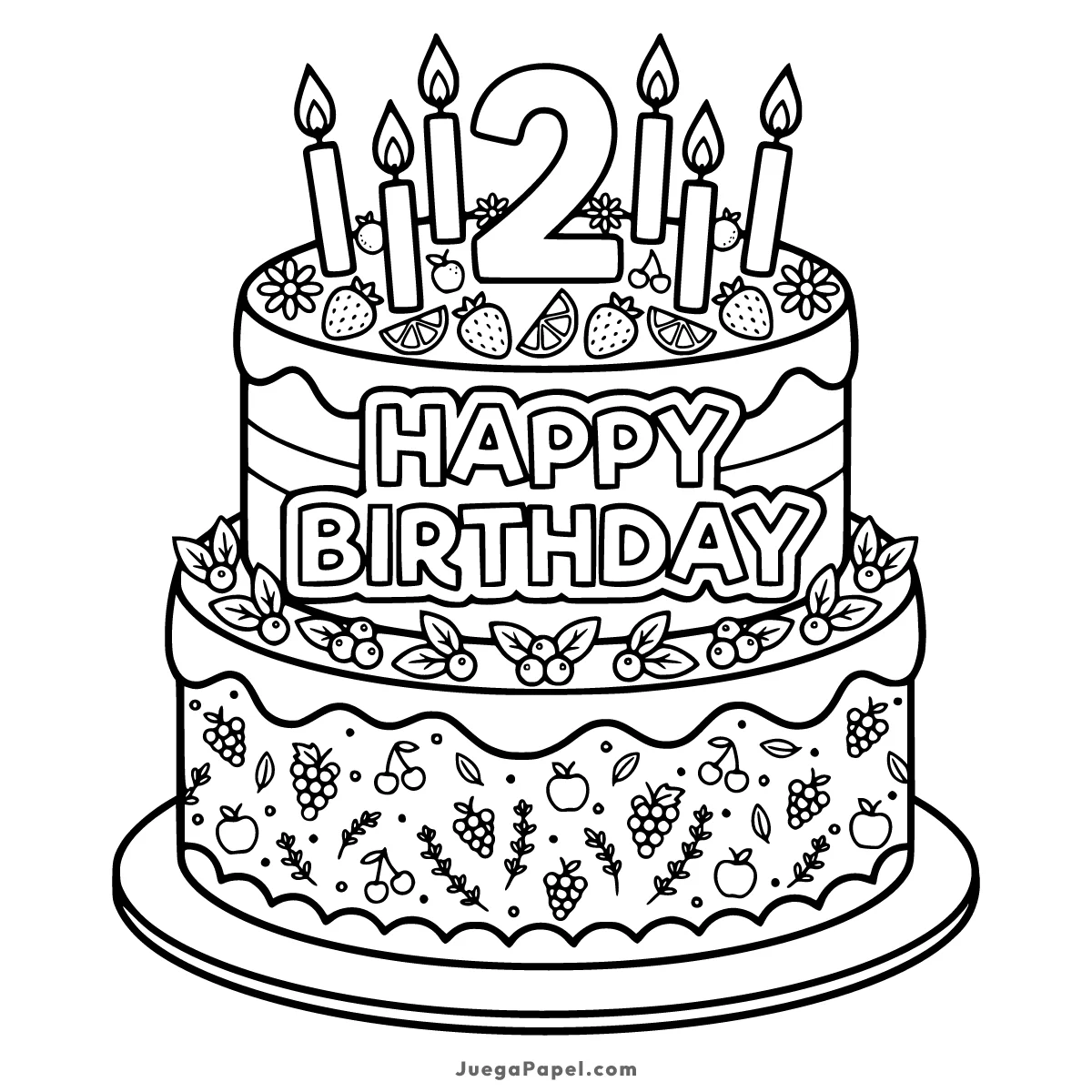 Dibujo para colorear e imprimir de Deliciosa Tarta de Segundo Cumpleaños