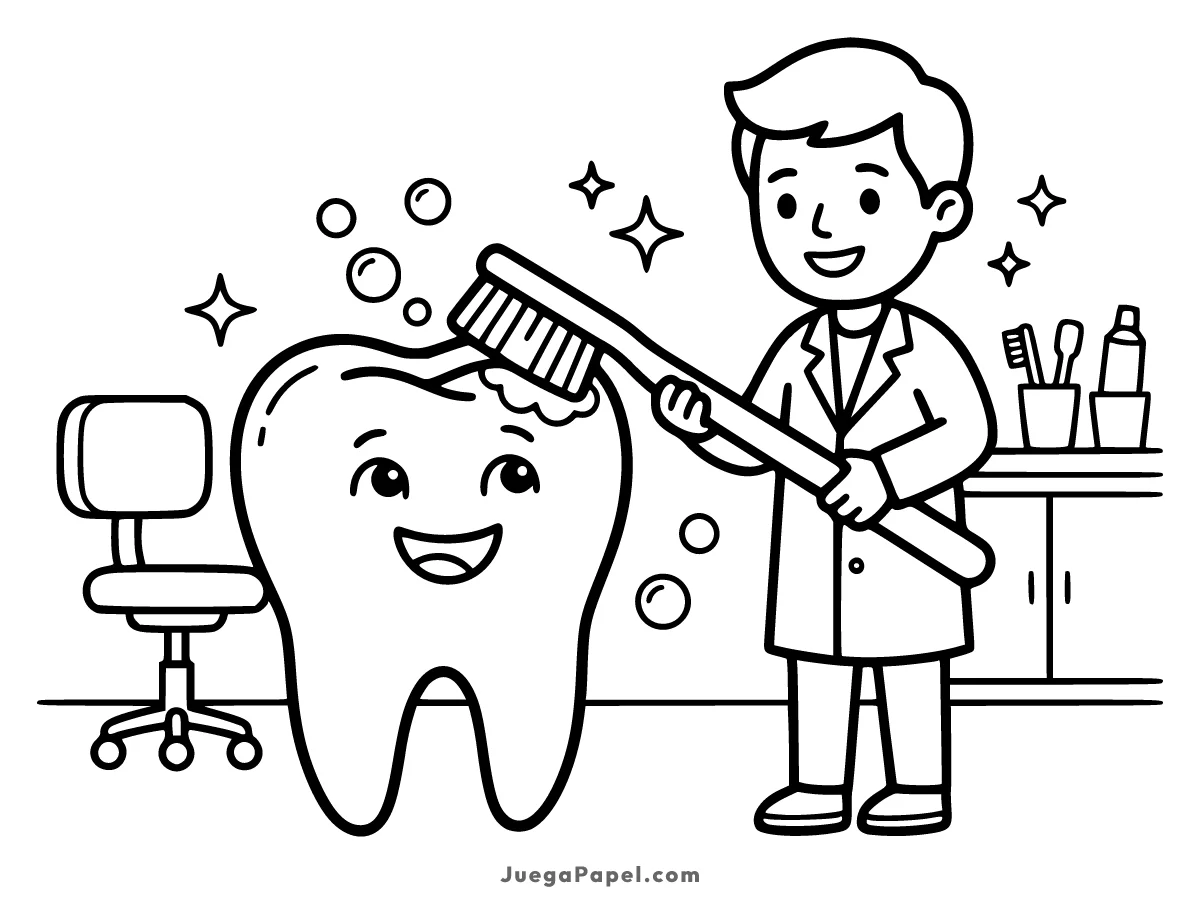 Dibujo para colorear e imprimir de Dentista Limpiando Diente