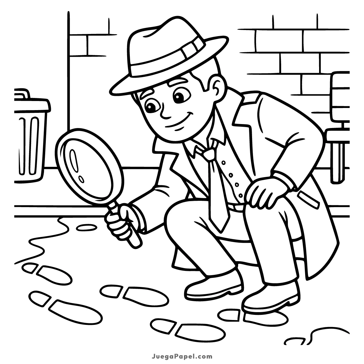 Dibujo para colorear e imprimir de Detective Investigando con Lupa
