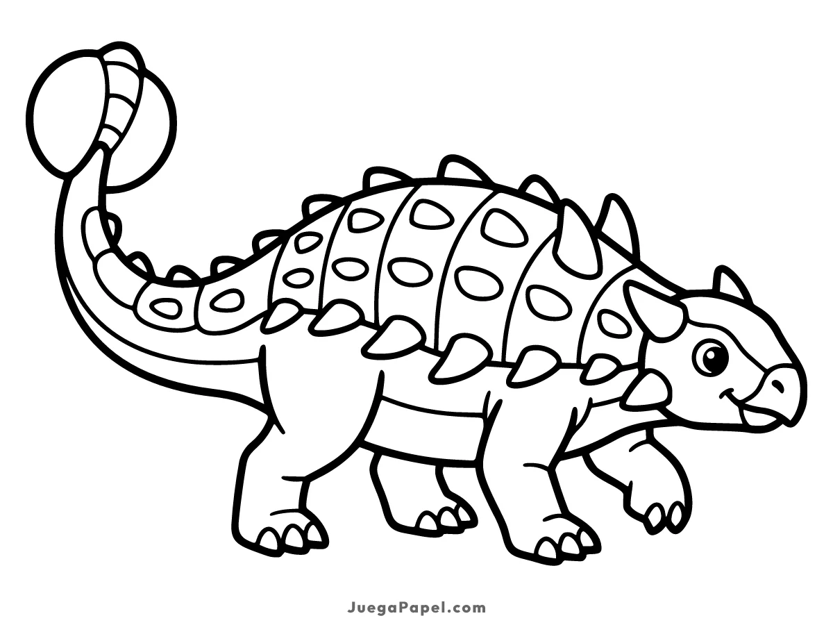 Dibujo para colorear e imprimir de Dinosaurio Anquilosaurio con Cola de Mazo