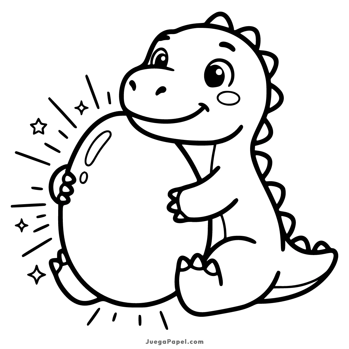 Dibujo para colorear e imprimir de Dinosaurio Bebé Abrazando un Huevo Mágico