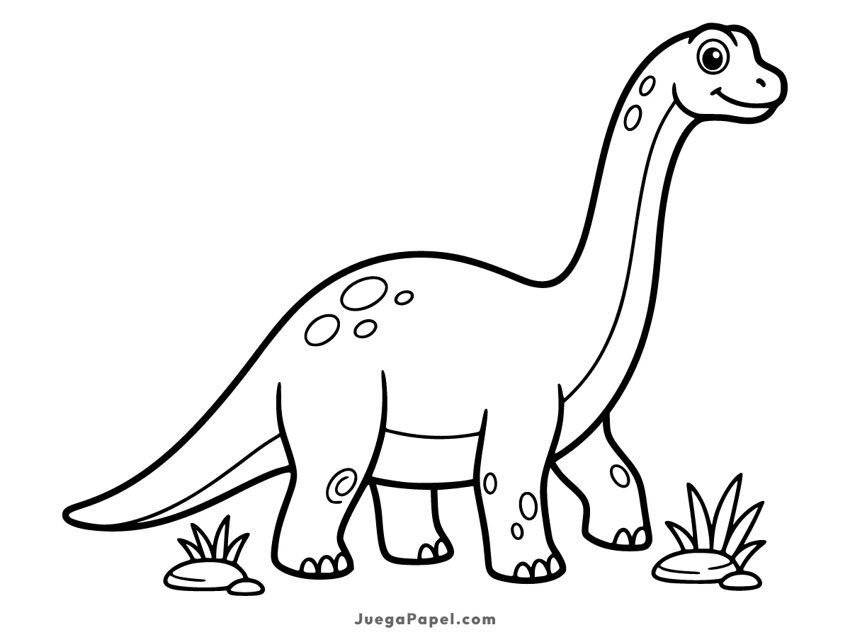 Dibujo para colorear e imprimir de Dinosaurio Brachiosaurus Amigable