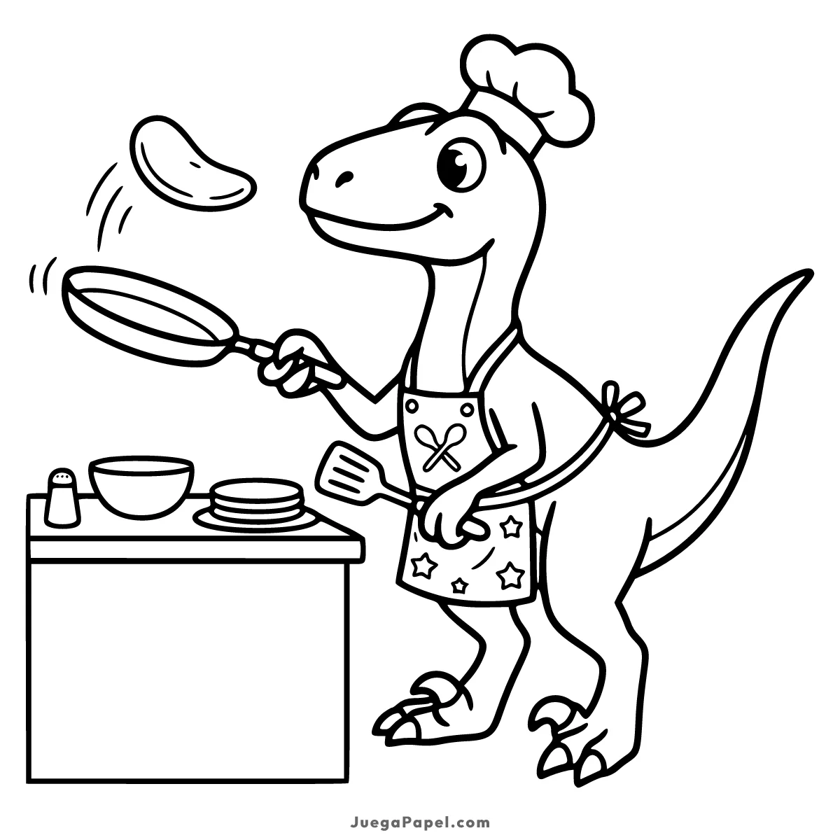Dibujo para colorear e imprimir de Dinosaurio Cocinero