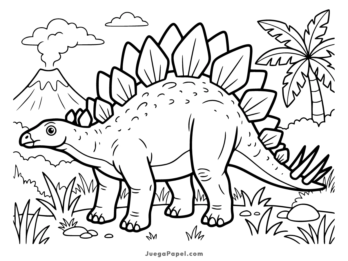 Dibujo para colorear e imprimir de Dinosaurio Estegosaurio en la Prehistoria