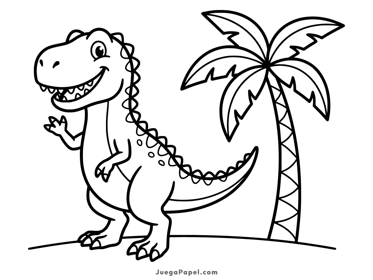 Dibujo para colorear e imprimir de Dinosaurio T-Rex Sonriente