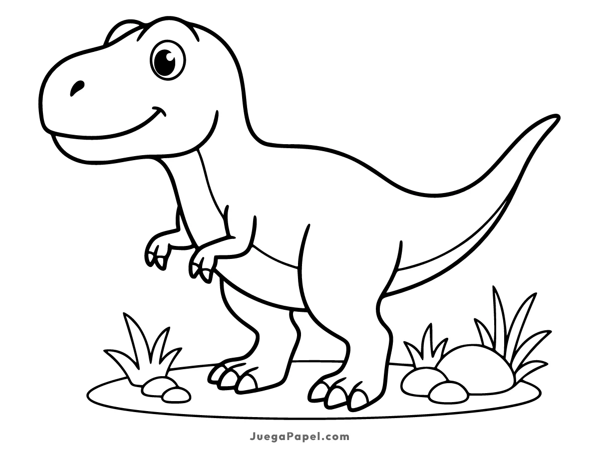 Dibujo para colorear e imprimir de Dinosaurio T-Rex Amigable y Divertido