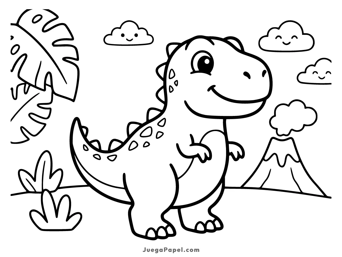Dibujo para colorear e imprimir de Dinosaurio T-Rex Simpático y Amigable