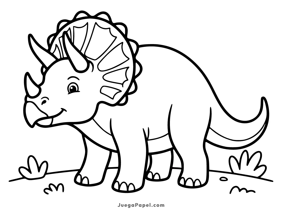 Dibujo para colorear e imprimir de Dinosaurio Triceratops Amigable para Colorear