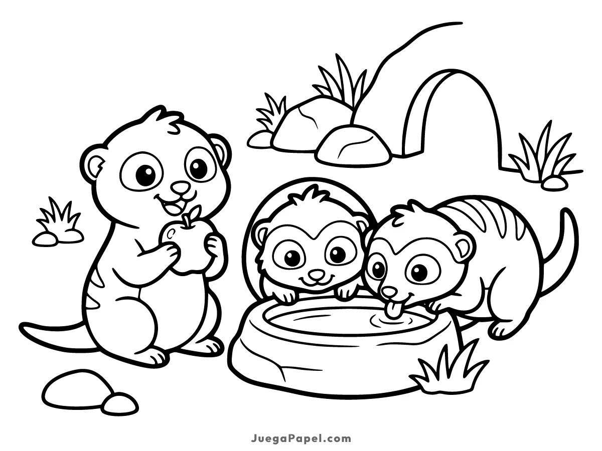 Dibujo para colorear e imprimir de Divertidas Suricatas en su Hábitat Natural