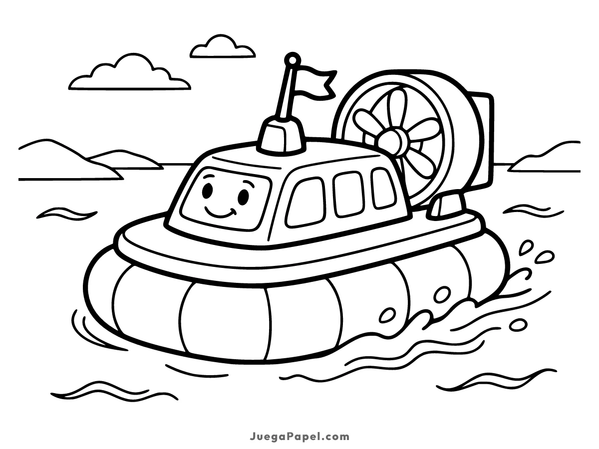 Dibujo para colorear e imprimir de Divertido Aerodeslizador Navegando en el Mar