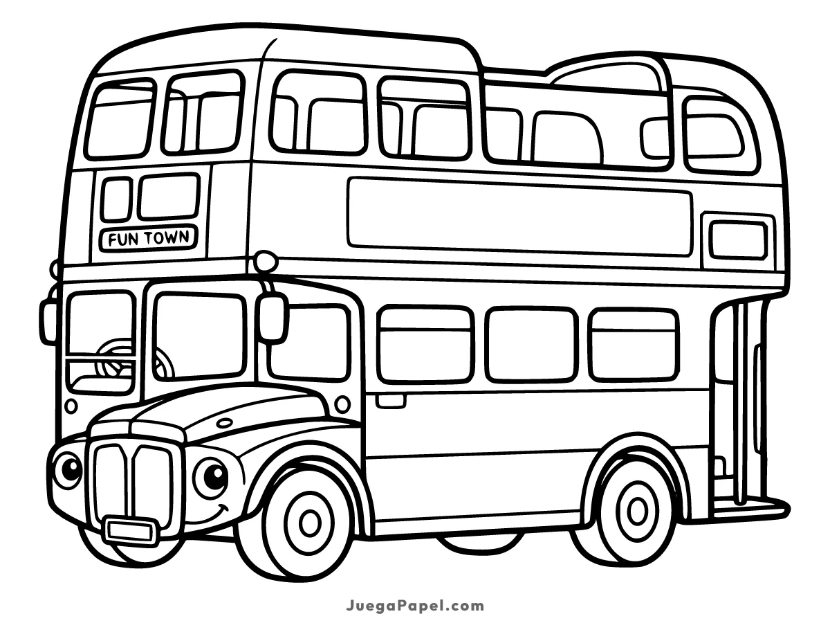Dibujo para colorear e imprimir de Divertido Autobús de Dos Pisos