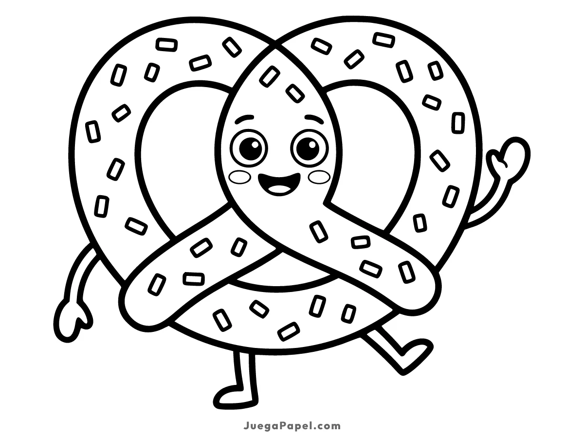 Dibujo para colorear e imprimir de Divertido Pretzel con Cara Feliz
