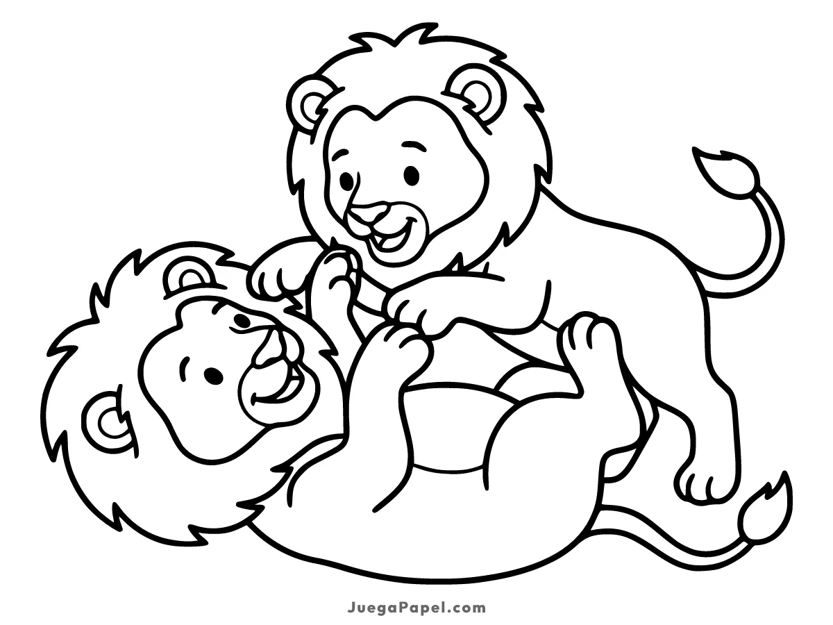 Dibujo para colorear e imprimir de Dos Leones Jugando
