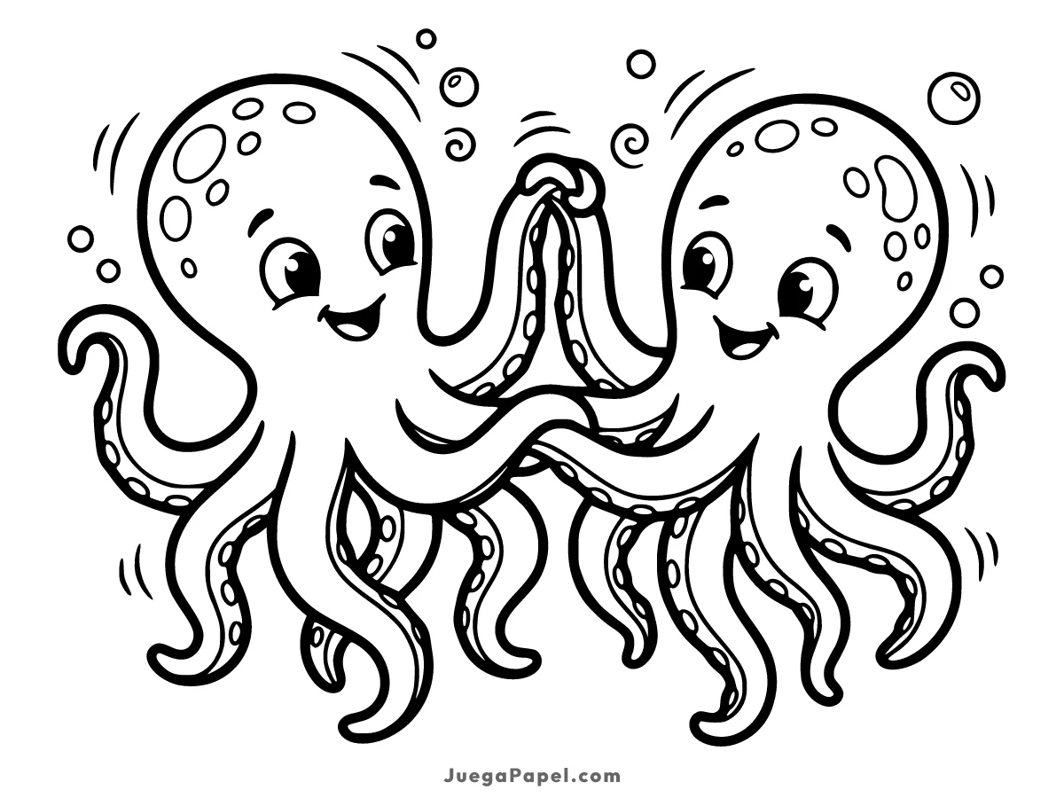 Dibujo para colorear e imprimir de Dos Pulpos Bailando