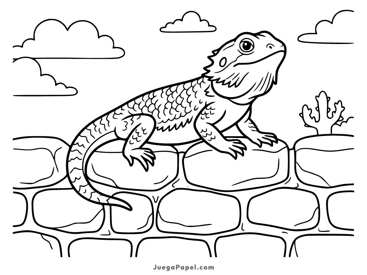 Dibujo para colorear e imprimir de Dragón Barbudo sobre un Muro