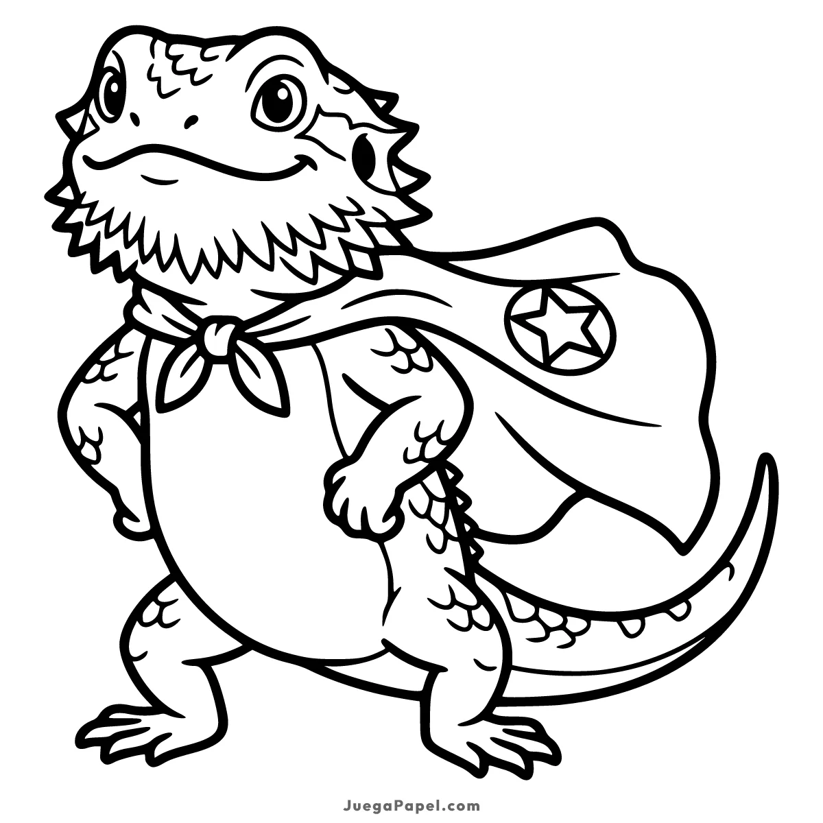 Dibujo para colorear e imprimir de Dragón Barbudo Superhéroe con Capa