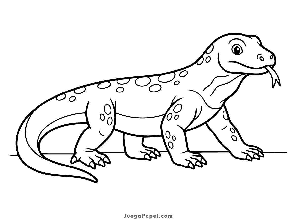 Dibujo para colorear e imprimir de Dragón de Komodo Curioso con Lengua Afuera