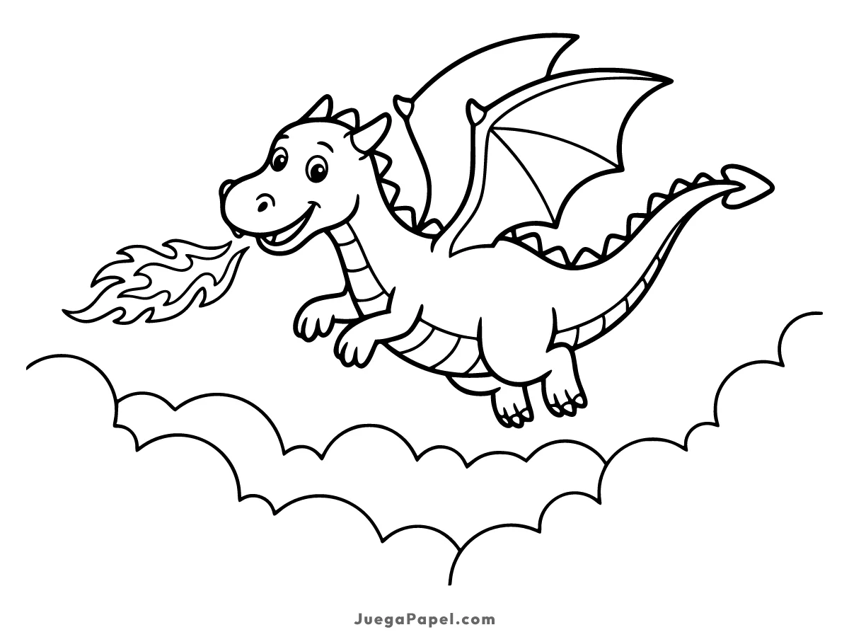 Dibujo para colorear e imprimir de Dragón echando Fuego por la Boca