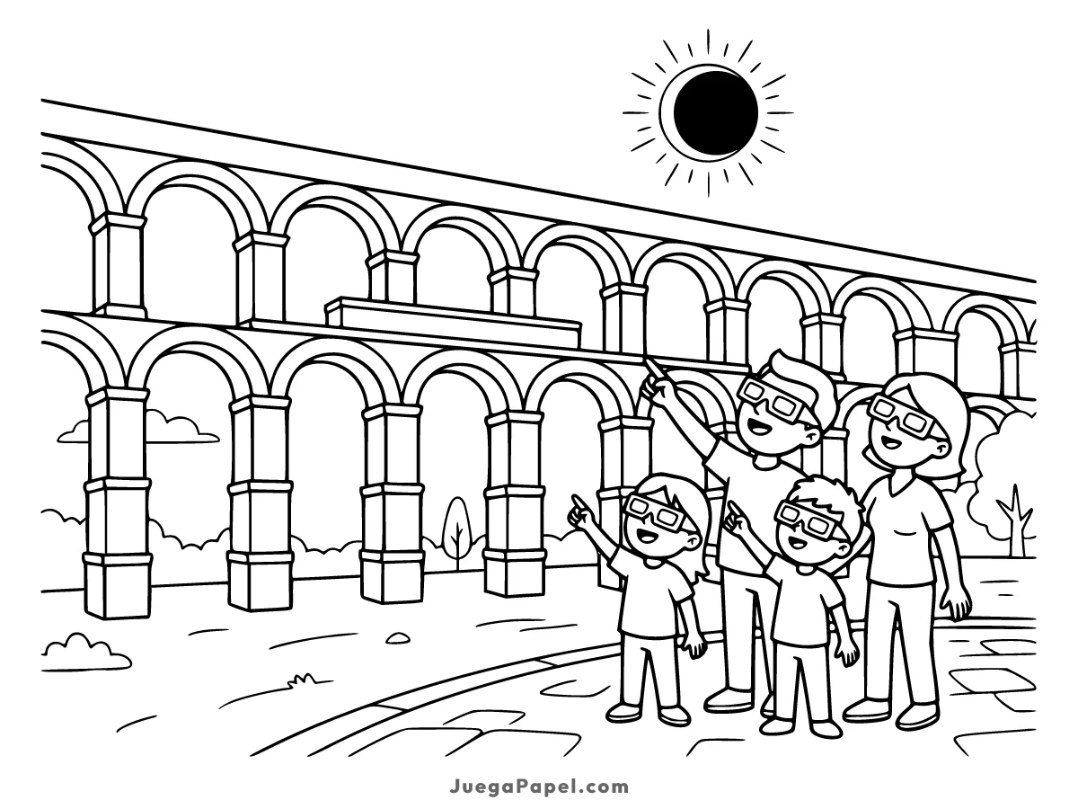 Dibujo para colorear e imprimir de Eclipse en el Acueducto de Segovia