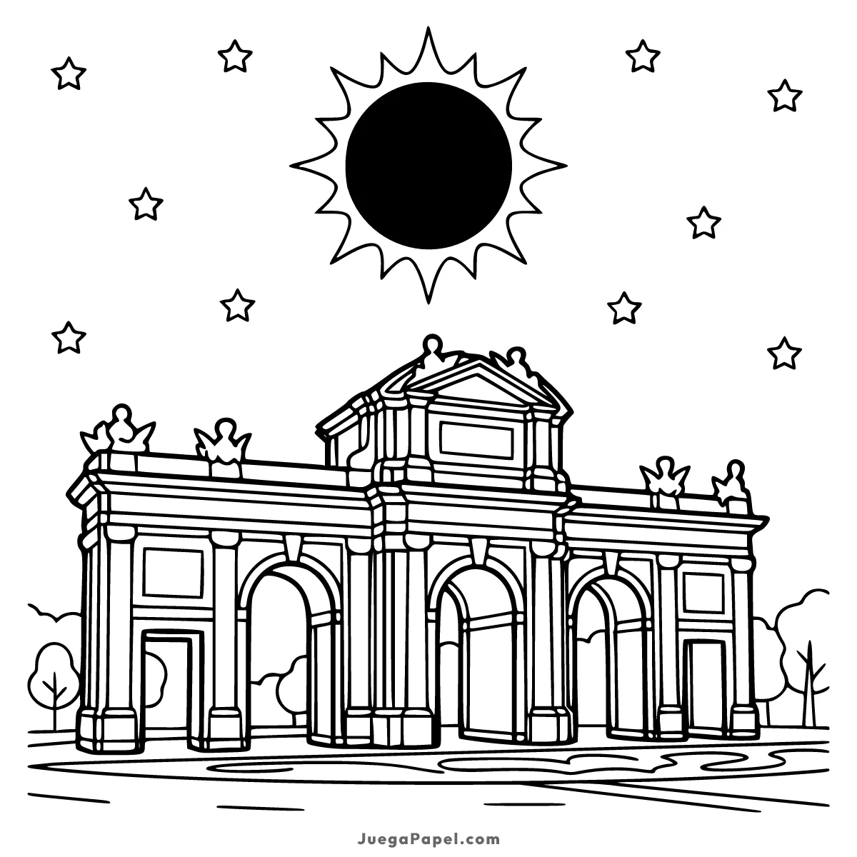 Dibujo para colorear e imprimir de Eclipse Solar desde la Puerta de Alcalá