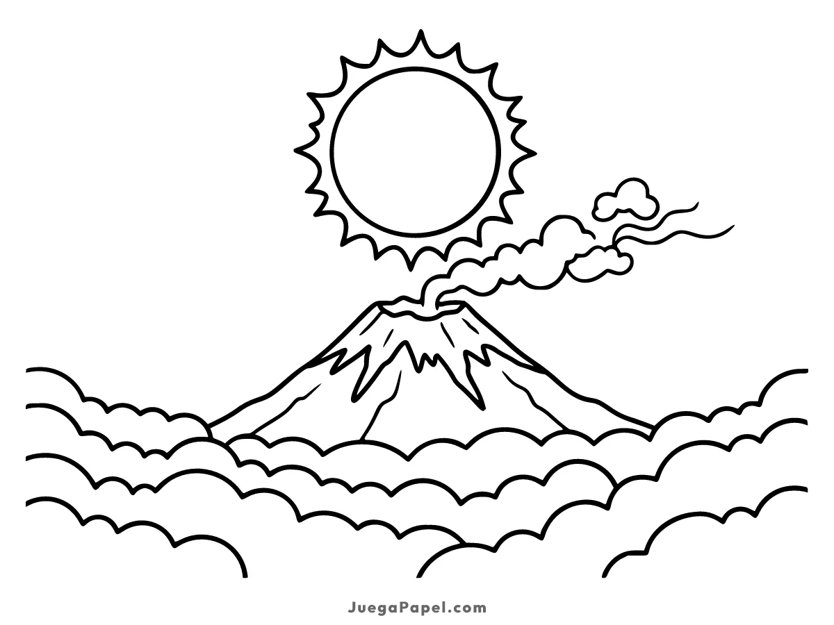 Dibujo para colorear e imprimir de Eclipse Solar desde un Volcán
