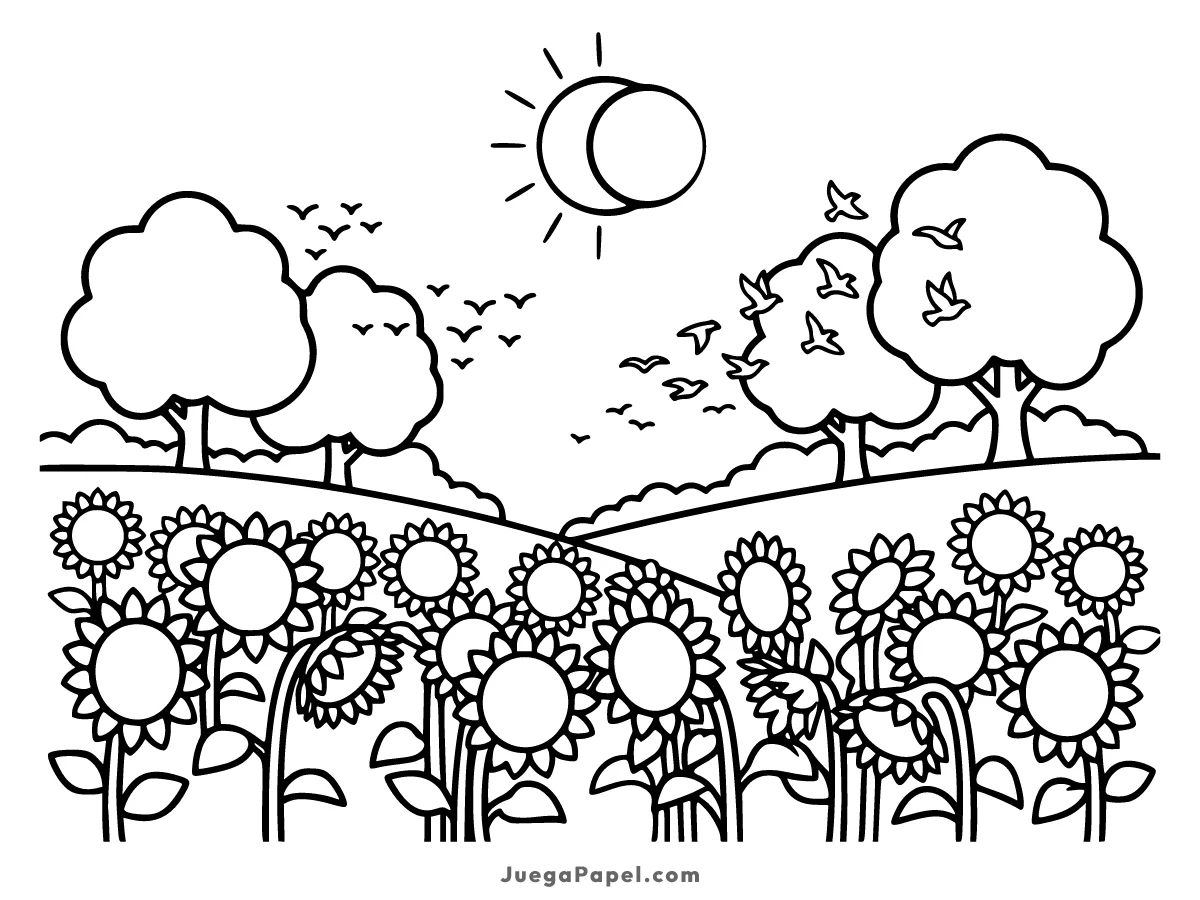 Dibujo para colorear e imprimir de Eclipse Solar en el Campo