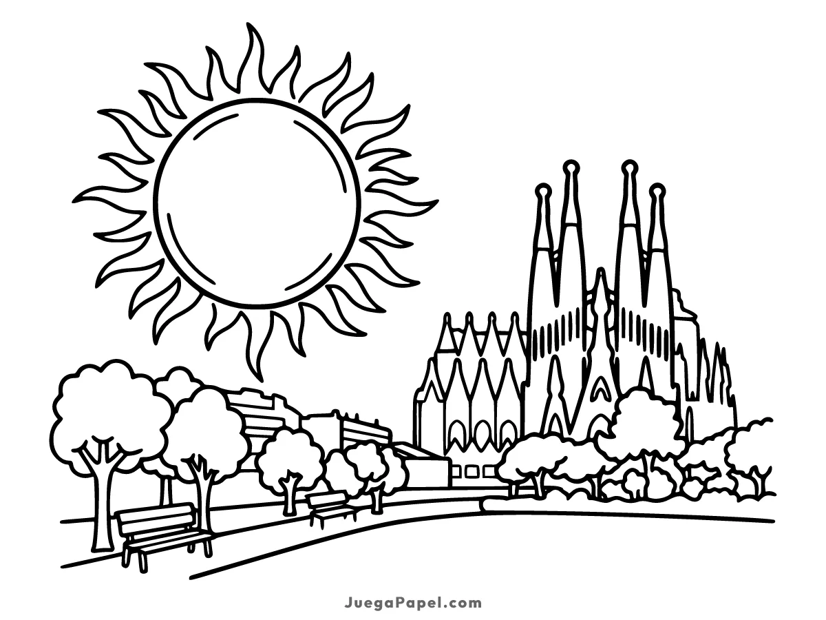 Dibujo para colorear e imprimir de Eclipse Solar en la Sagrada Familia