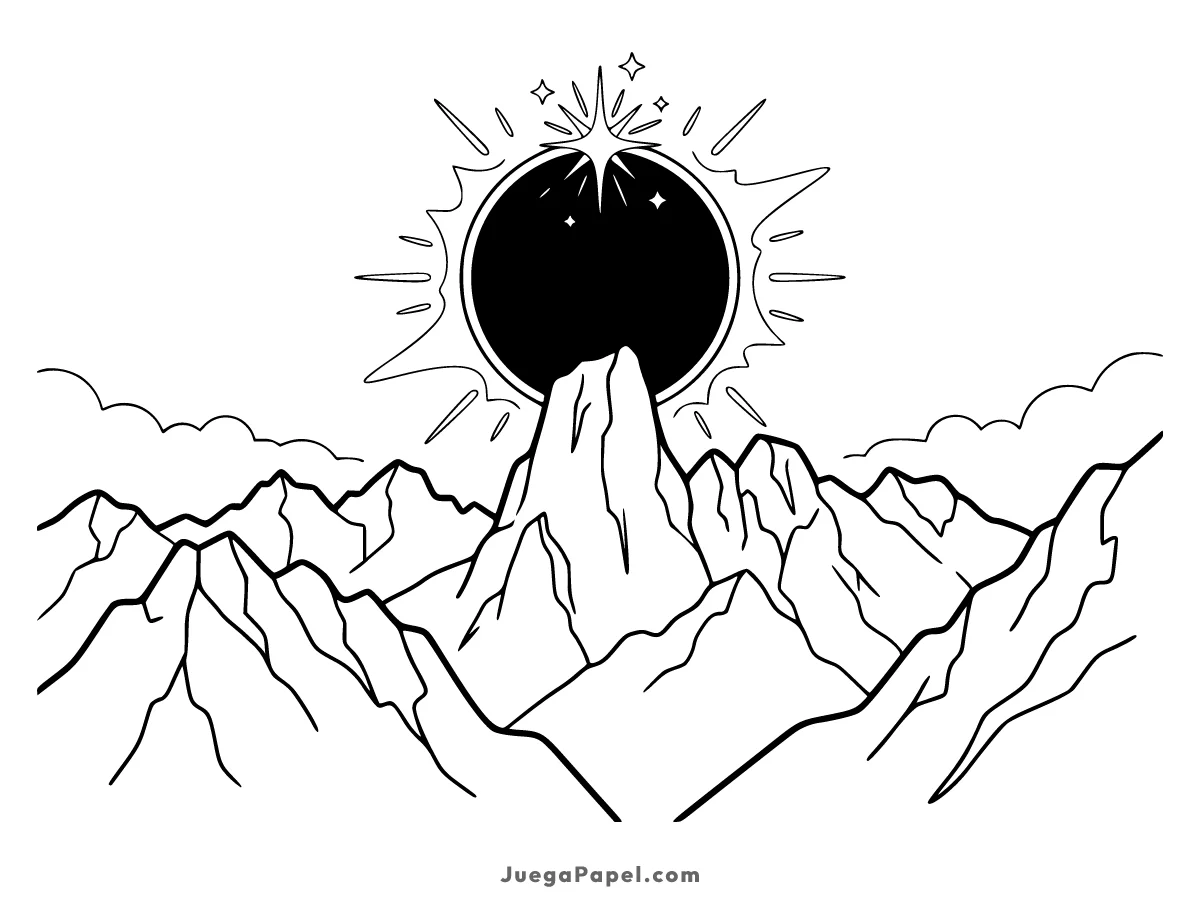 Dibujo para colorear e imprimir de Eclipse Solar en Picos de Europa