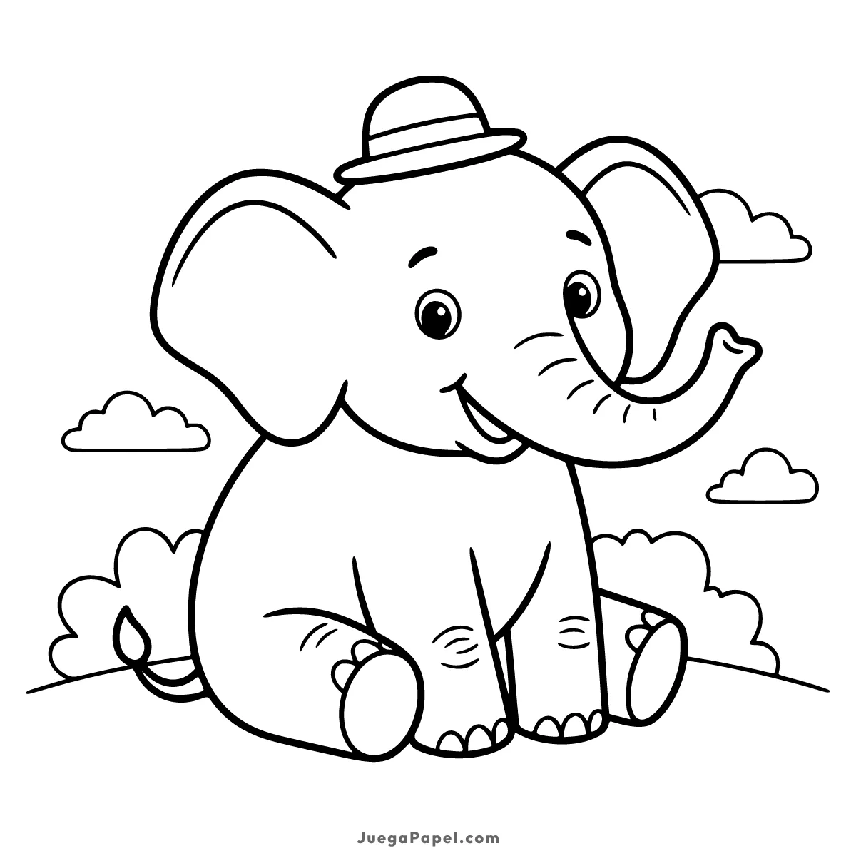 Dibujo para colorear e imprimir de Elefante Feliz con Gorro