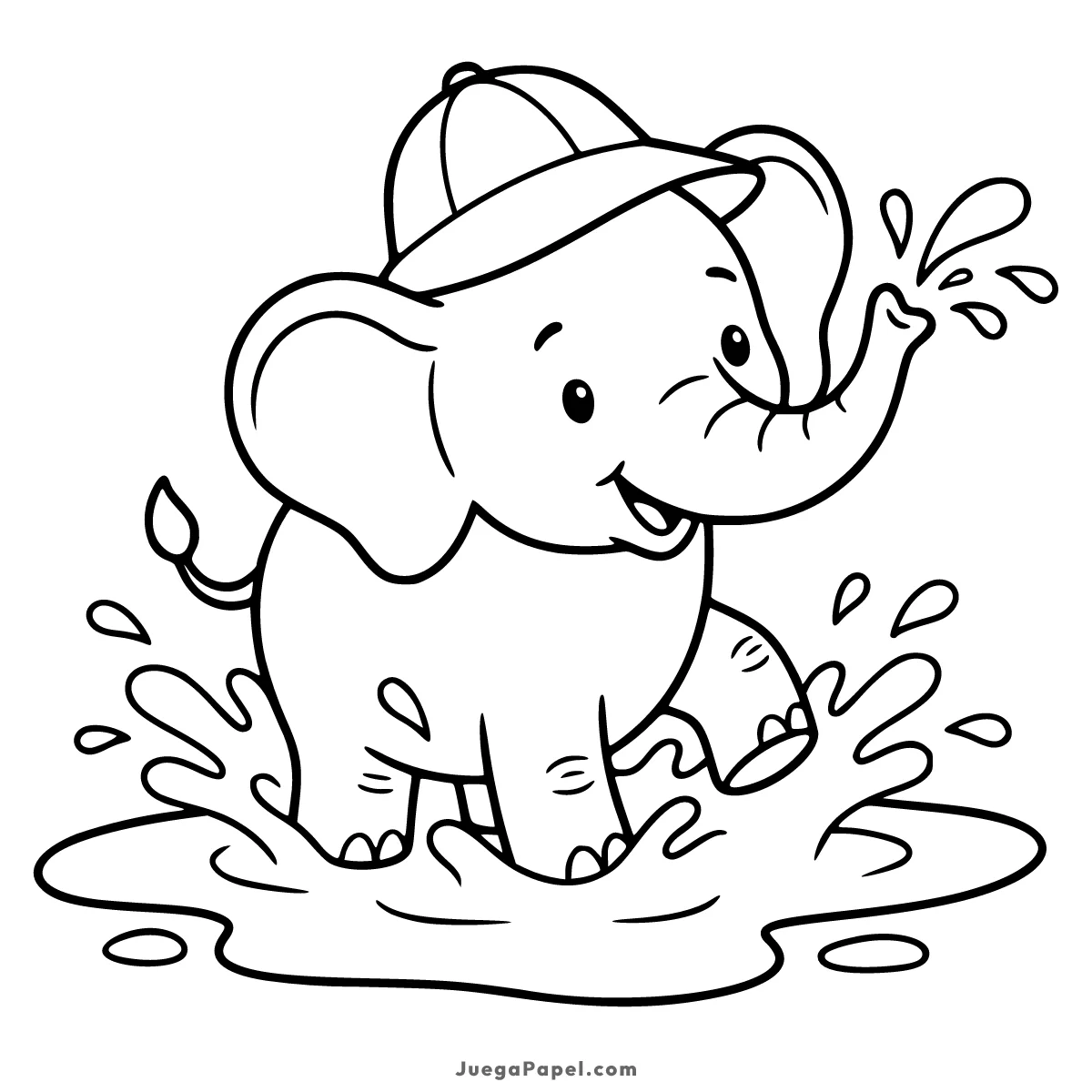 Dibujo para colorear e imprimir de Elefante Jugando con Agua en el Charco
