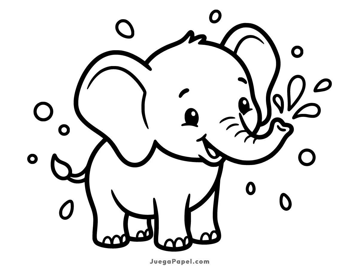 Dibujo para colorear e imprimir de Elefante Bebé jugando con Agua