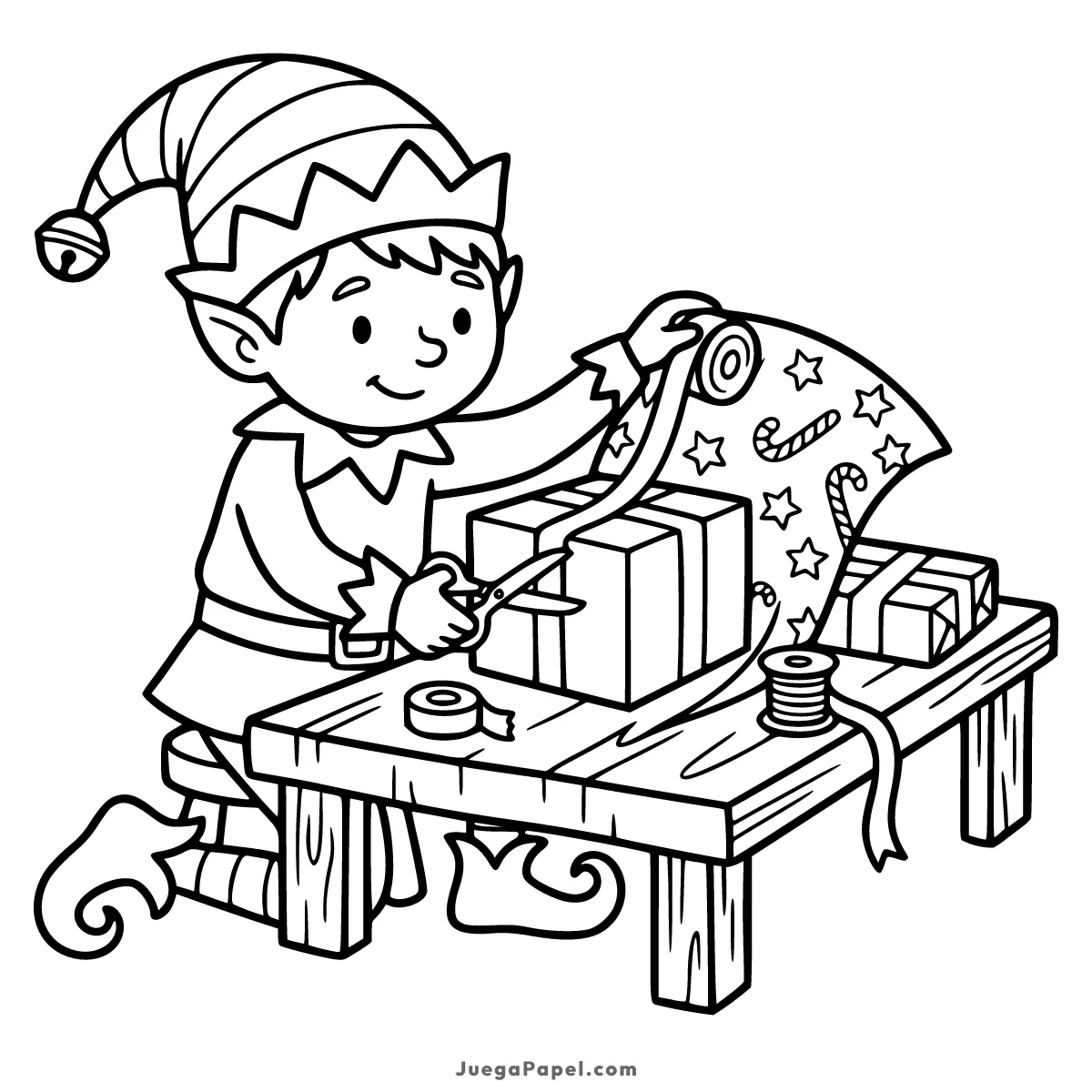 Dibujo para colorear e imprimir de Elfo Navideño