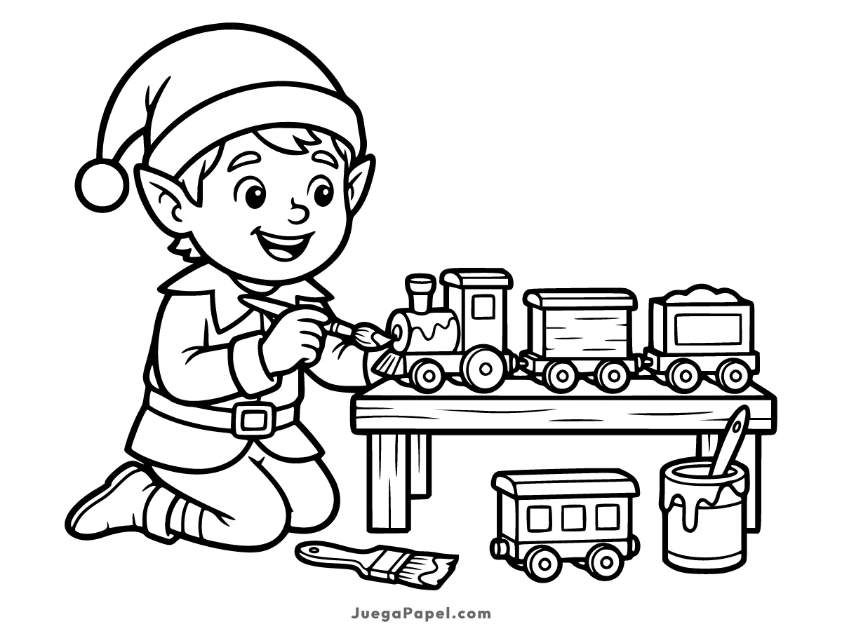 Dibujo para colorear e imprimir de Elfo Pintor de Juguetes