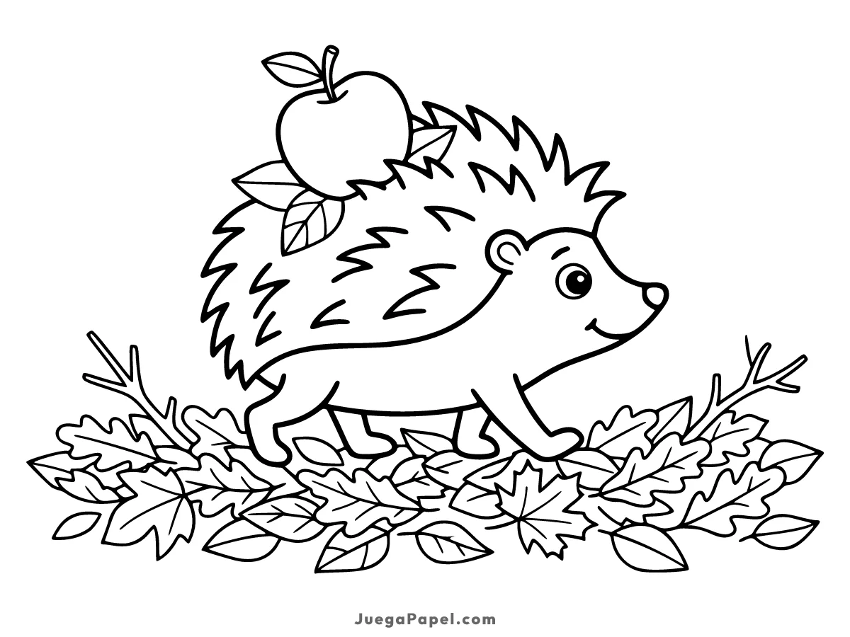 Dibujo para colorear e imprimir de Erizo con una Manzana