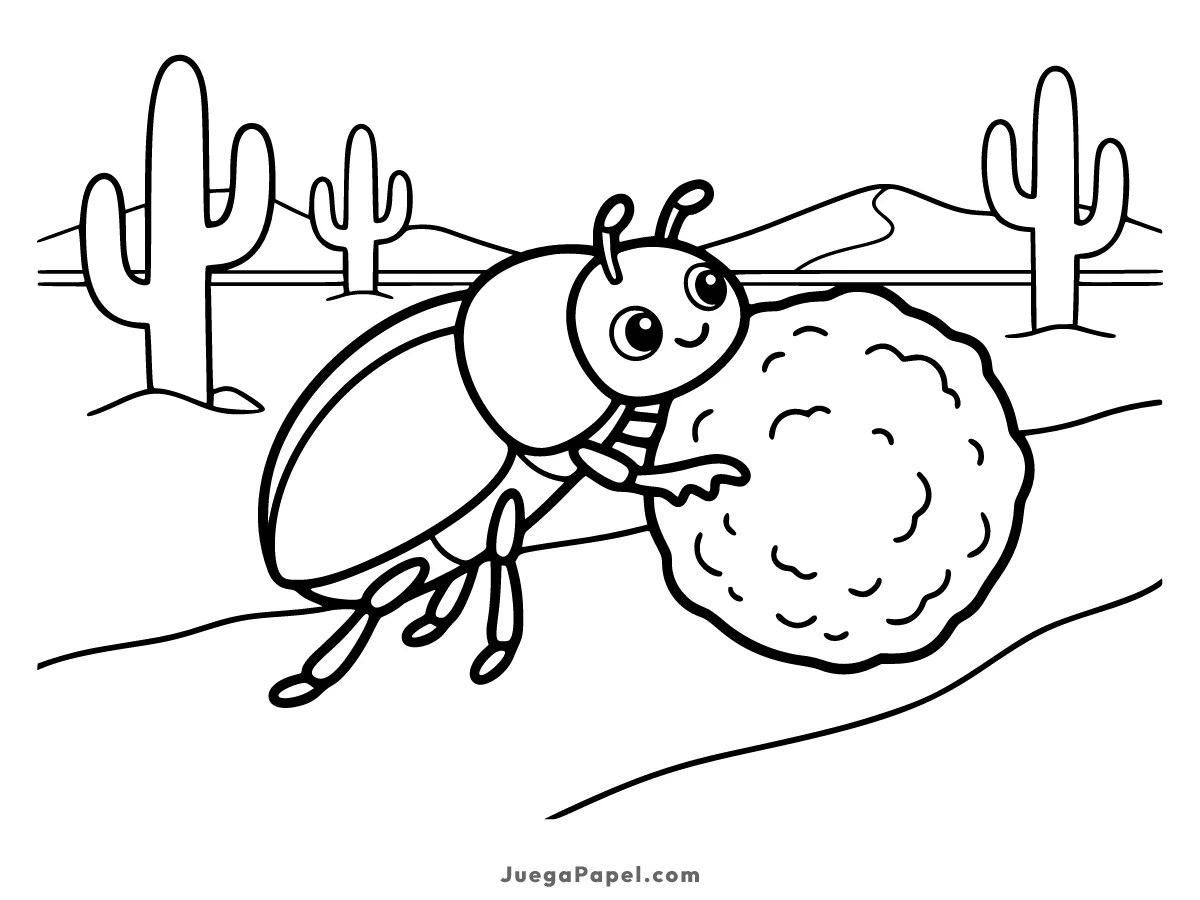 Dibujo para colorear e imprimir de Escarabajo pelotero en el desierto