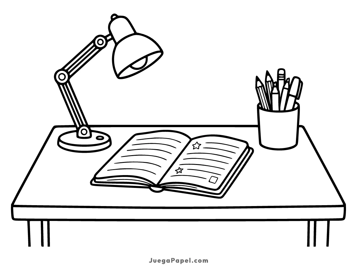Dibujo para colorear e imprimir de Escritorio con Libro