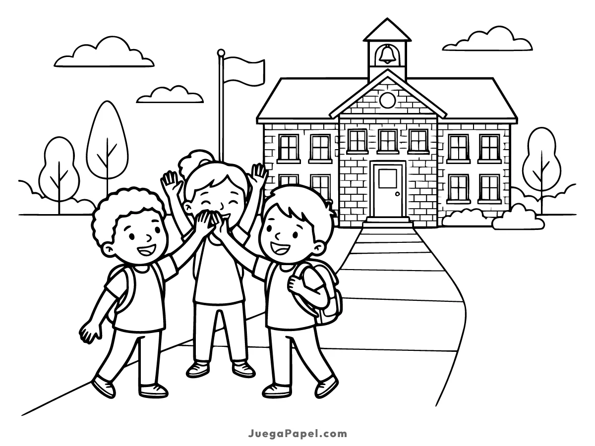 Dibujo para colorear e imprimir de Escuela con los Amigos