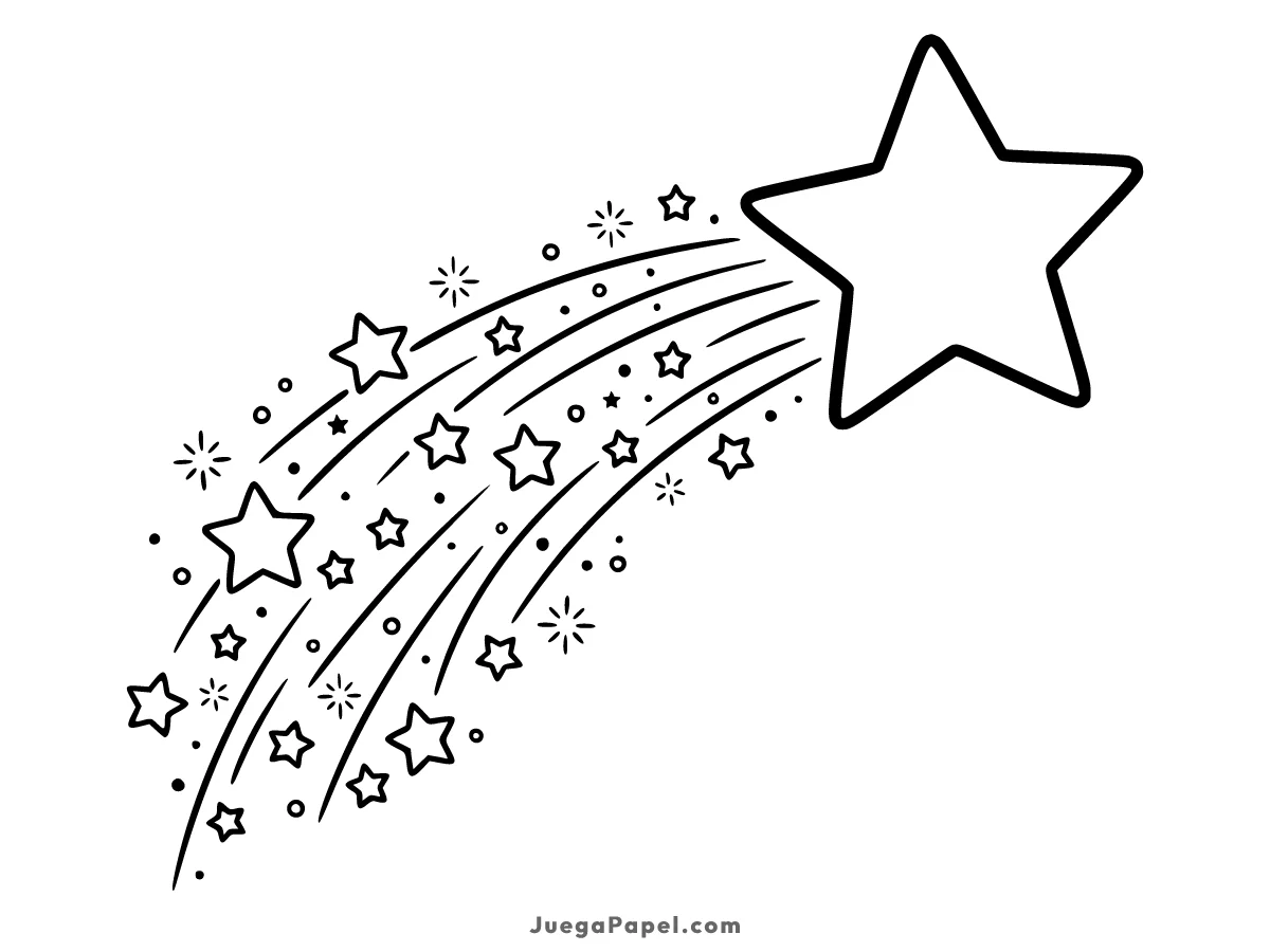 Dibujo para colorear e imprimir de Estrella Fugaz Brillante en el Cielo