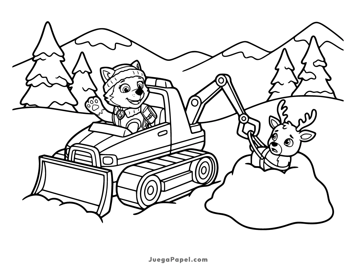 Dibujo para colorear e imprimir de Everest Rescatando un Reno