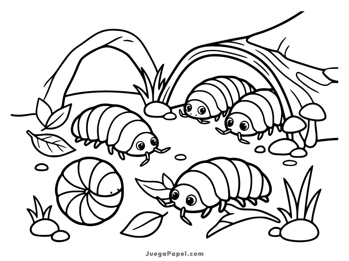 Dibujo para colorear e imprimir de Familia de Bicho Bola en el Bosque