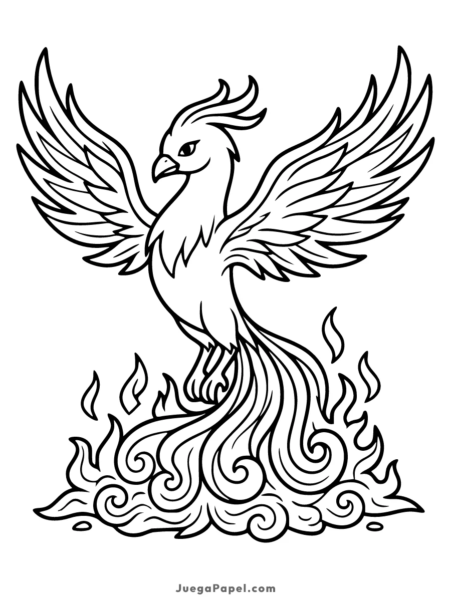 Dibujo para colorear e imprimir de Fénix de Fuego