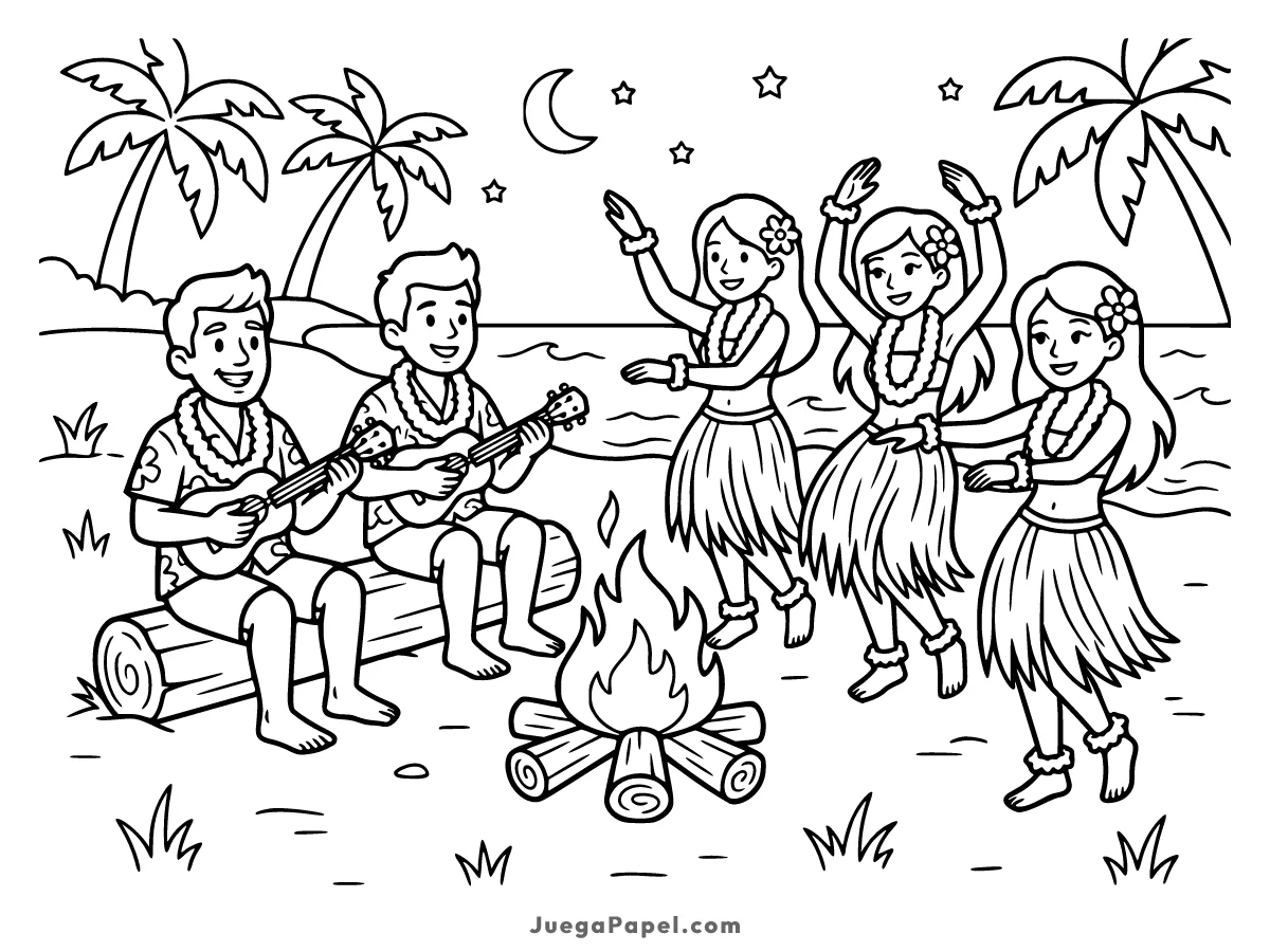 Dibujo para colorear e imprimir de Fiesta Hawaiana en la Playa