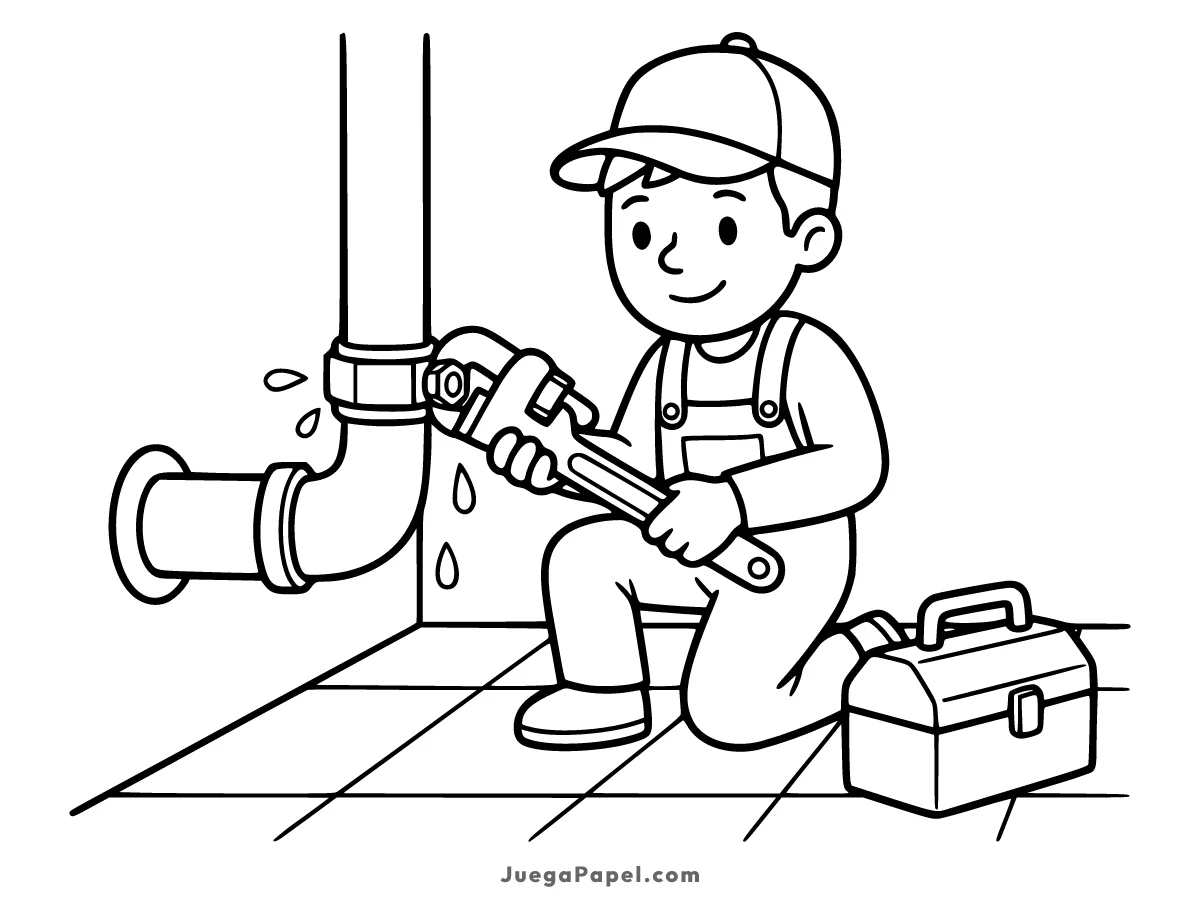 Dibujo para colorear e imprimir de Fontanero Arreglando Tubería